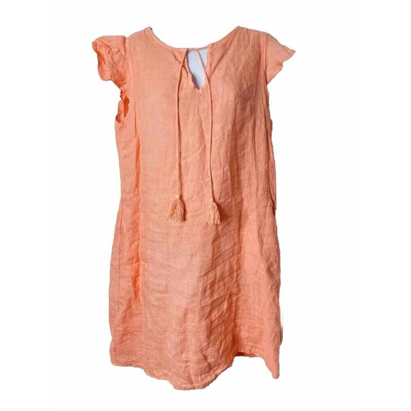 Valentina Naldi Linen Shift Dress Sz S Woven Orange Breathable Boho Italian Made - Picture 1 of 10